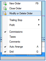 Hình 13: Bấm chuột phải lệnh trong tab "Trade" của khung Terminal để xóa/điều chỉnh lệnh đã đặt.